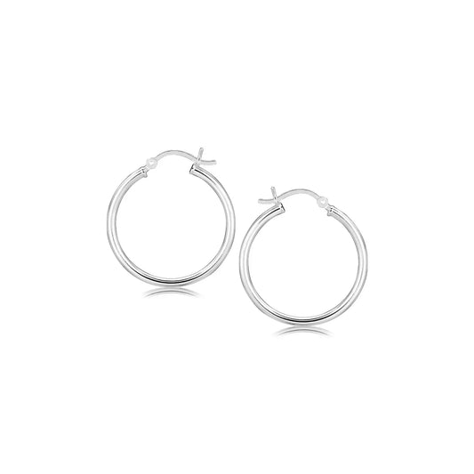 Sterling Silver Rhodium Plated Thin and Polished Hoop Motif Earrings (2x25mm) RCJ