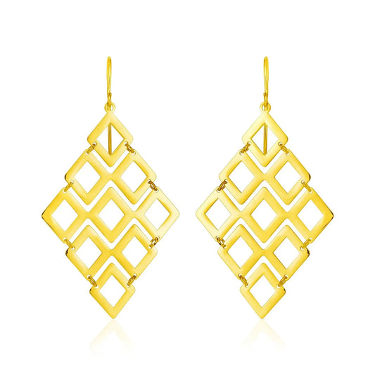 14k Yellow Gold Earrings with Polished Open Diamond Motifs RCJ