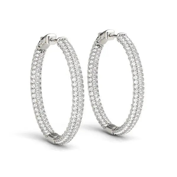 14k White Gold Two Row Pave Set Diamond Hoop Earrings (7 cttw) RCJ