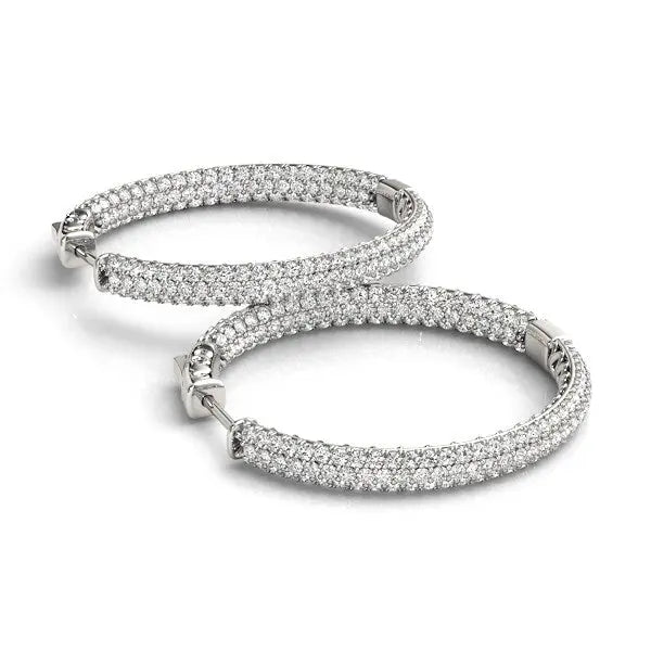 14k White Gold Two Row Pave Set Diamond Hoop Earrings (7 cttw) RCJ