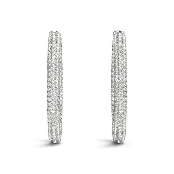 14k White Gold Two Row Pave Set Diamond Hoop Earrings (7 cttw) RCJ