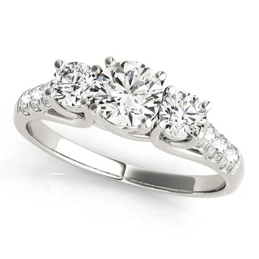 14k White Gold Trellis Set 3 Stone Round Diamond Engagement Ring (1 1/8 cttw) RCJ