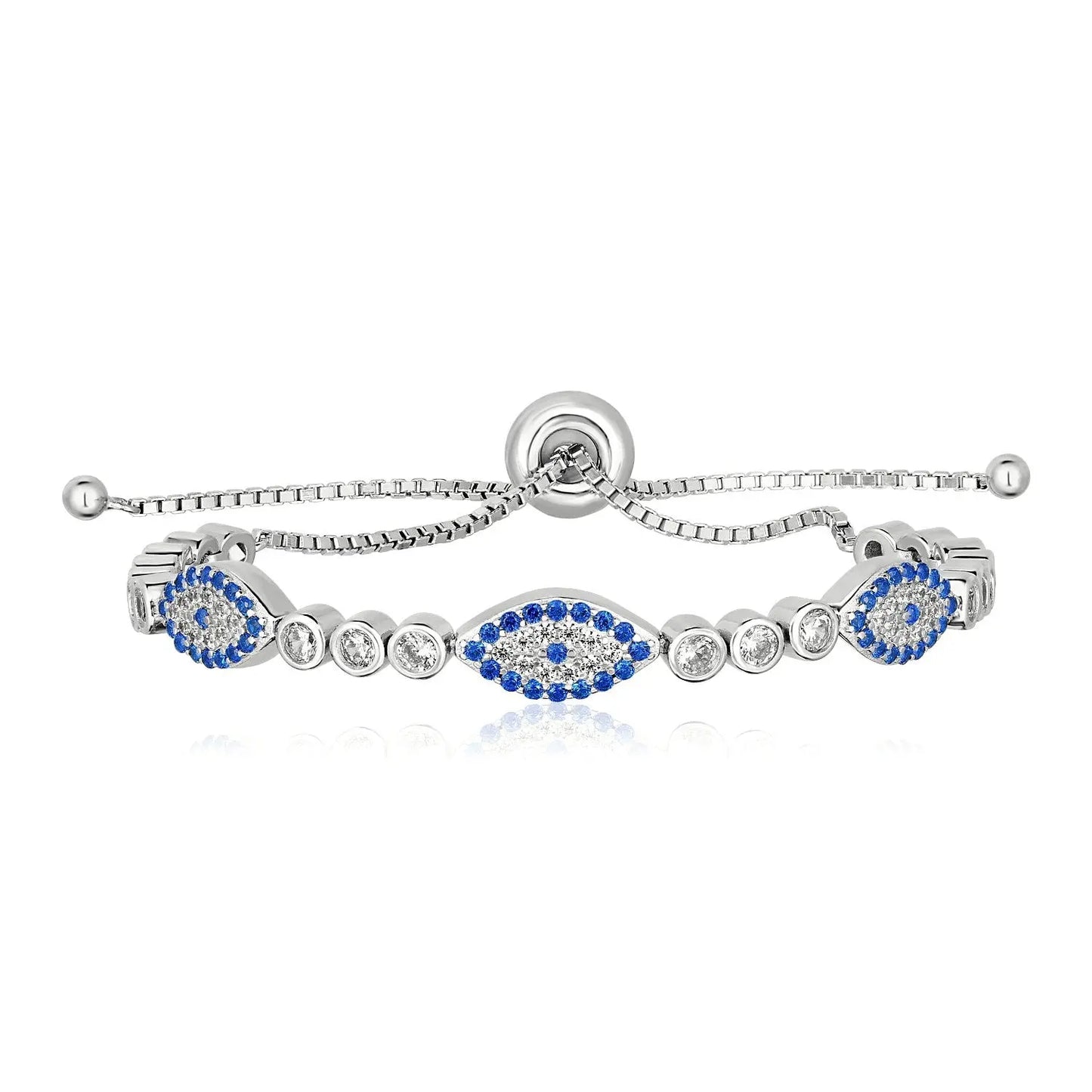 Sterling Silver Adjustable Enameled Evil Eye Bracelet with Cubic Zirconias (6.50 mm) RCJ