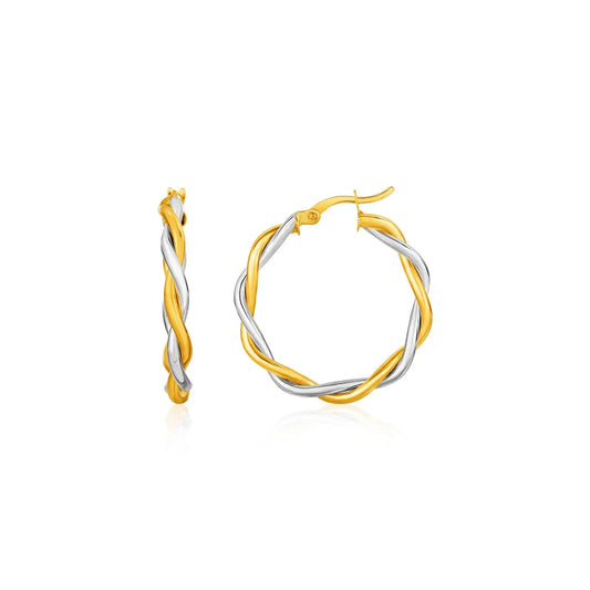 Two-Tone Twisted Wire Round Hoop Earrings in 10k Yellow and White Gold(3x15mm) RCJ