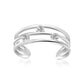 Sterling Silver Rhodium Plated Triple Line Open Motif Cubic Zirconia Toe Ring RCJ