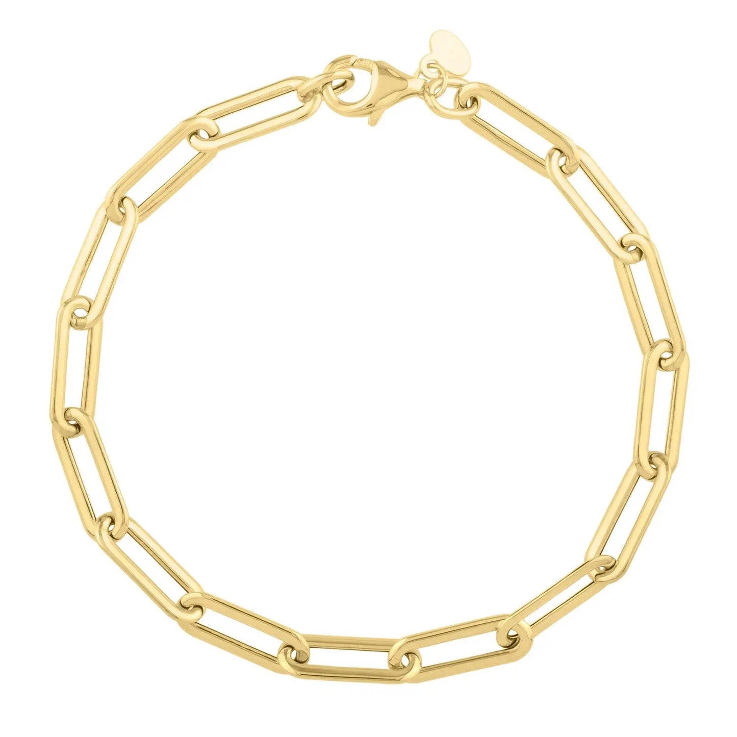 14k Yellow Gold Long Domed Paperclip Chain Bracelet (4.80 mm) RCJ