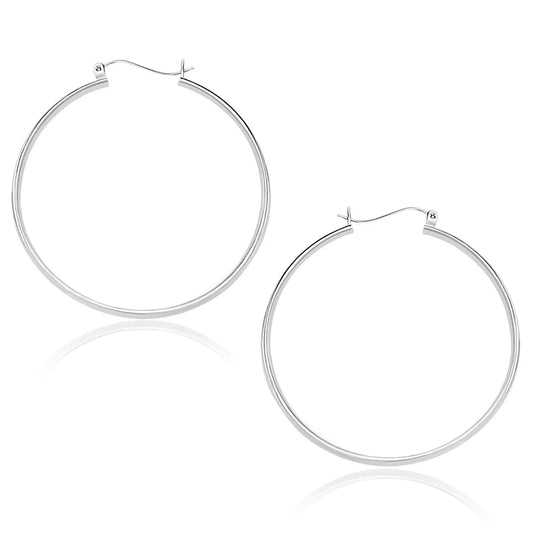 10k White Gold Polished Hoop Earrings (1.5x40mm)Monde Trend