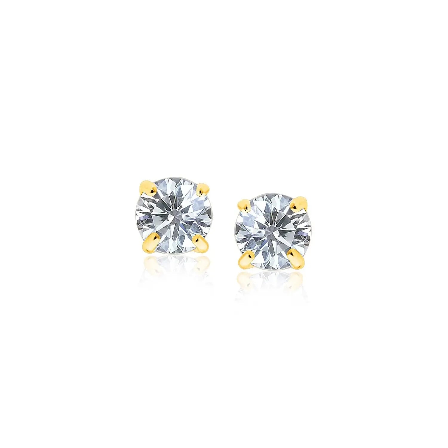 14k Yellow Gold Stud Earrings with White Hue Faceted Cubic Zirconia(4mm) RCJ