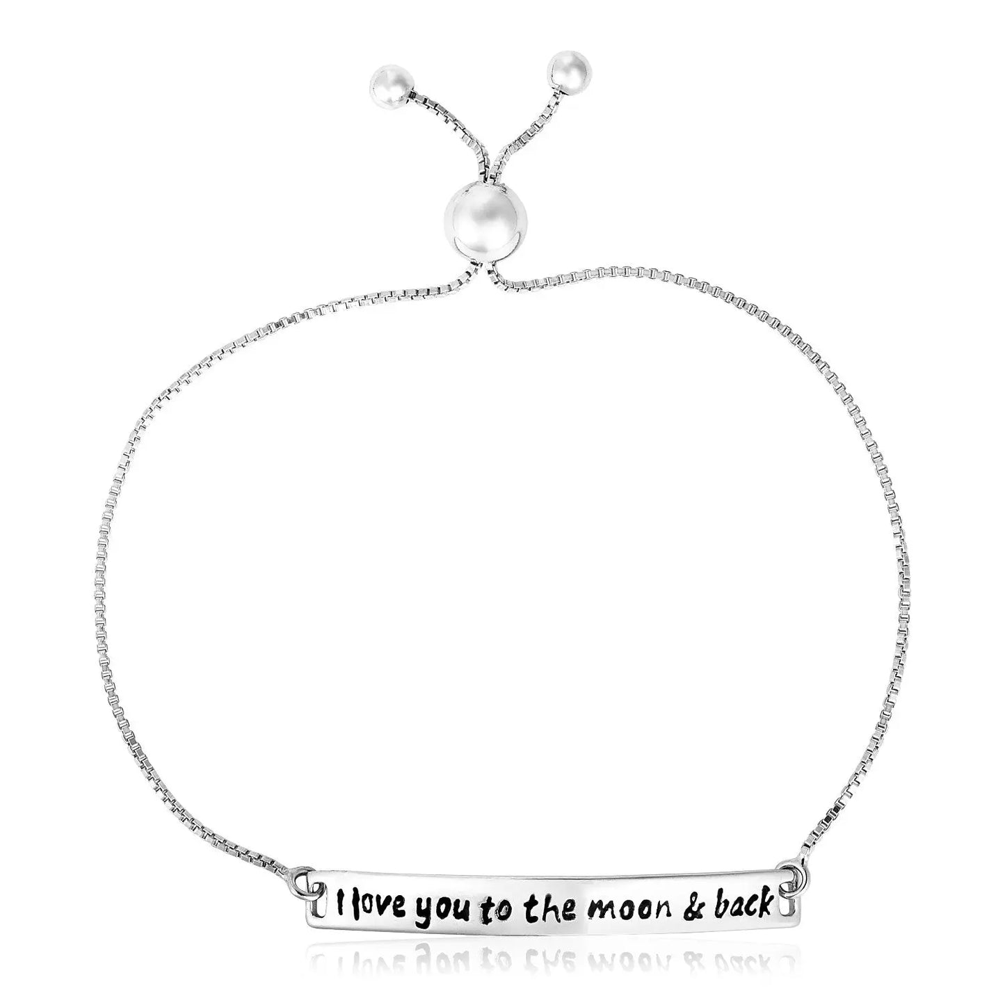 Sterling Silver Adjustable I Love You to the Moon and Back Bracelet (1.20 mm) RCJ