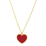 14k Yellow Gold High Polish Heart Red Cornelia Paste Necklace RCJ