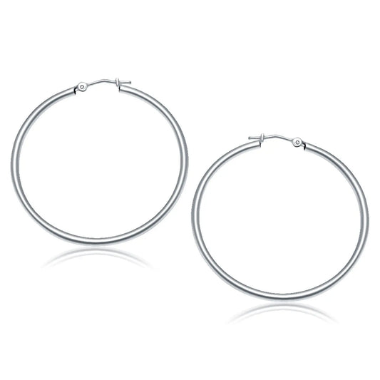 10k White Gold Polished Hoop Earrings (2x40 mm)Monde Trend