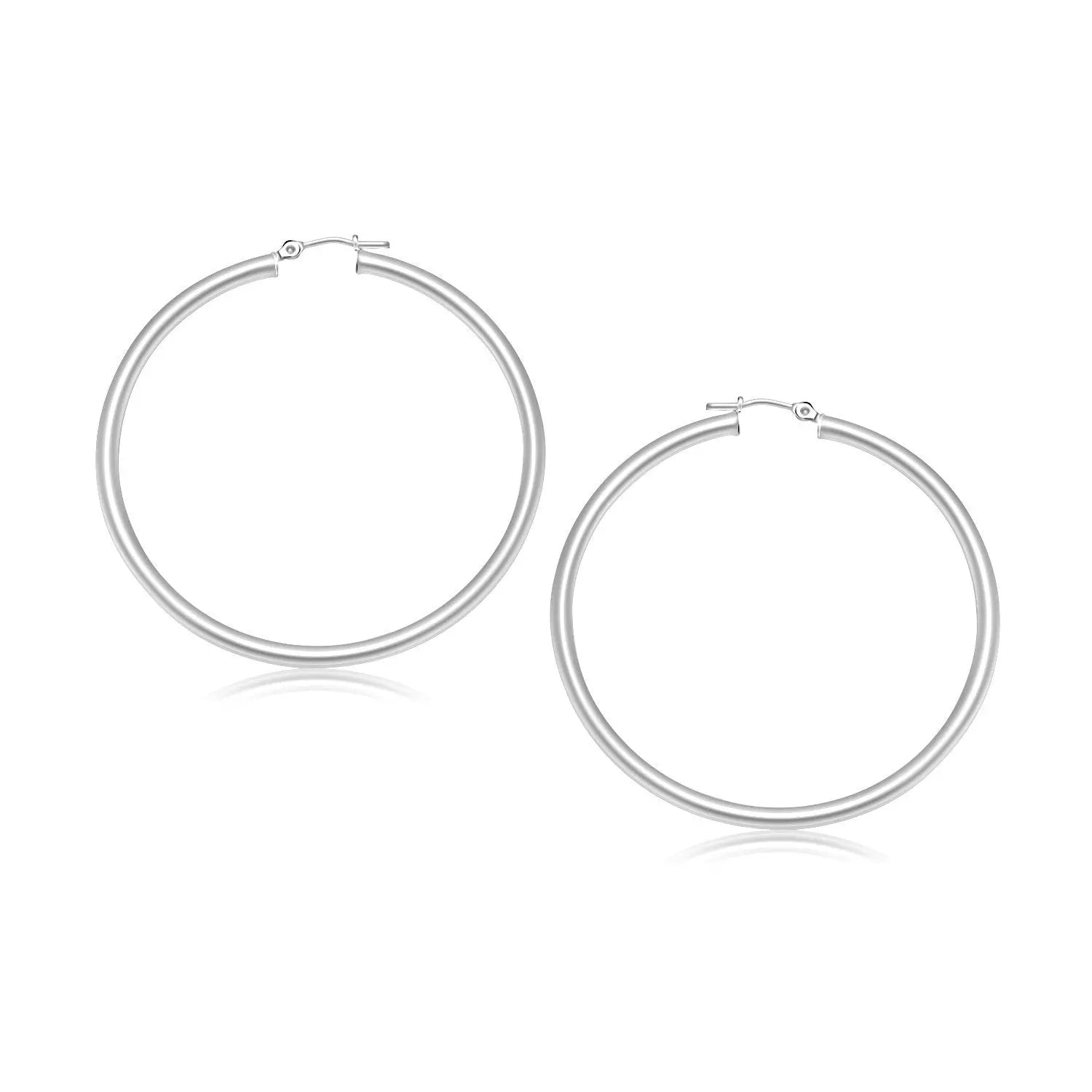 10k White Gold Polished Hoop Earrings (3x30mm)Monde Trend