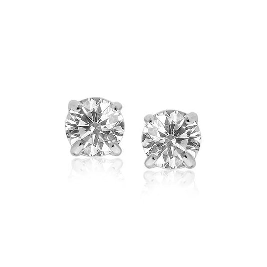 14k White Gold Stud Earrings with White Hue Faceted Cubic Zirconia(7mm) RCJ