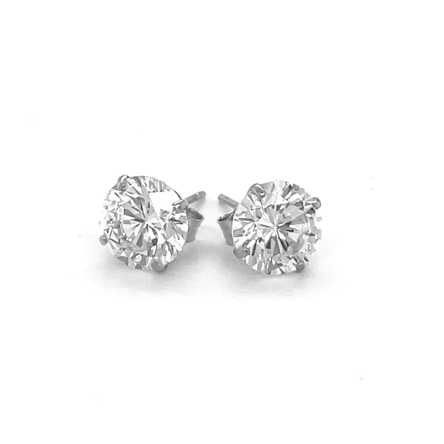 14k White Gold Stud Earrings with White Hue Faceted Cubic Zirconia(7mm) RCJ