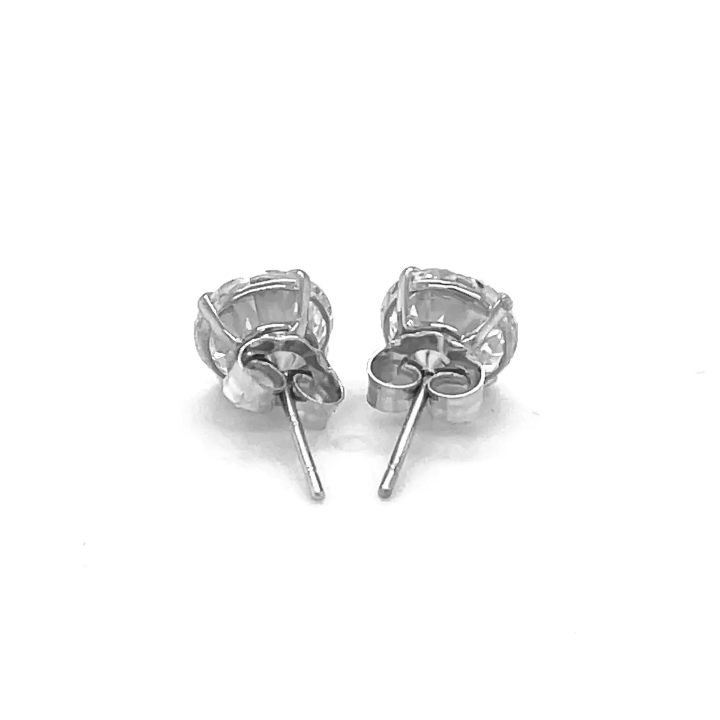 14k White Gold Stud Earrings with White Hue Faceted Cubic Zirconia(7mm) RCJ