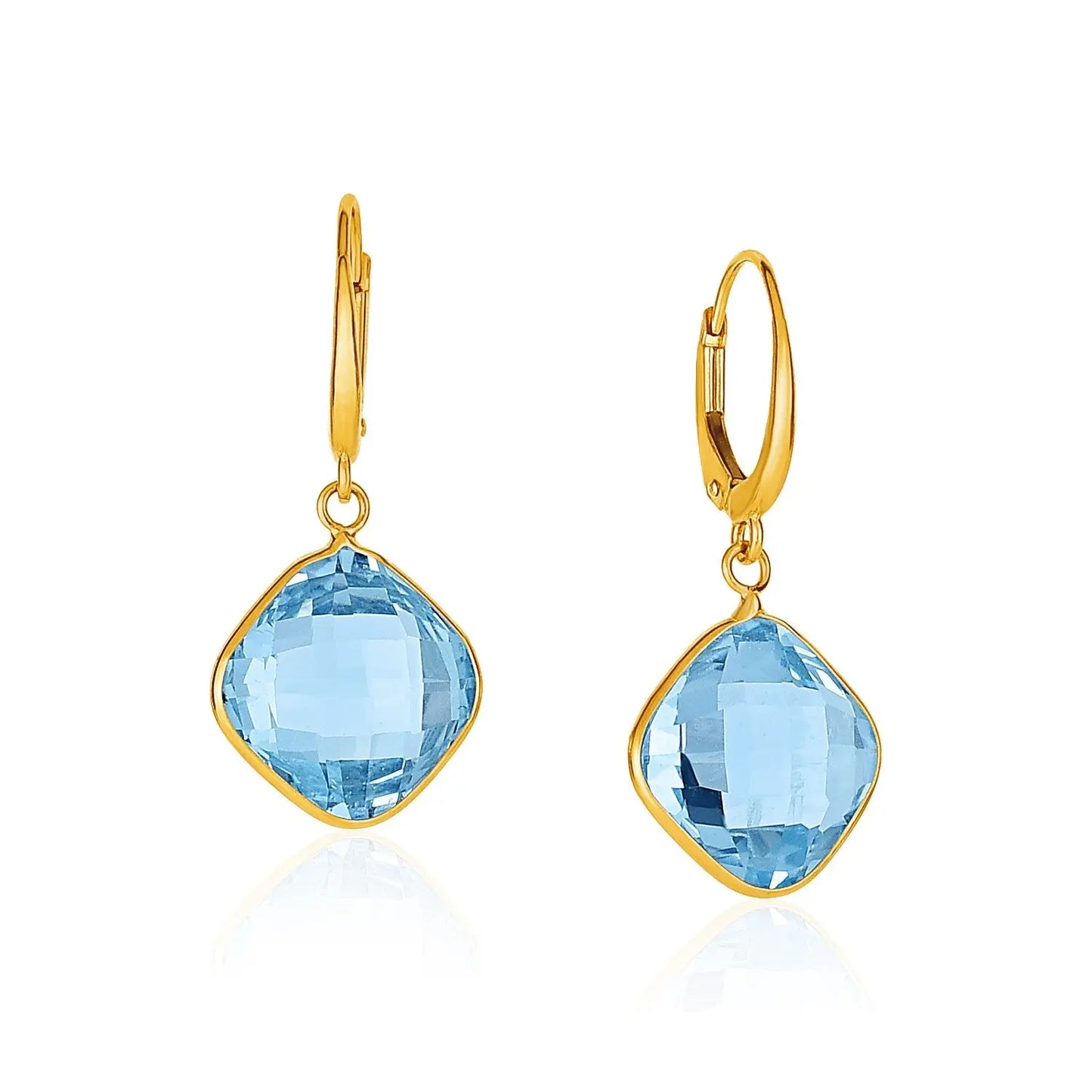 Drop Earrings with Blue Topaz Cushion Briolettes in 14k Yellow Gold RCJ