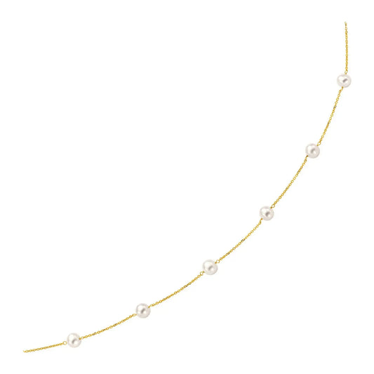 14k Yellow Gold Necklace with White Pearls RCJ