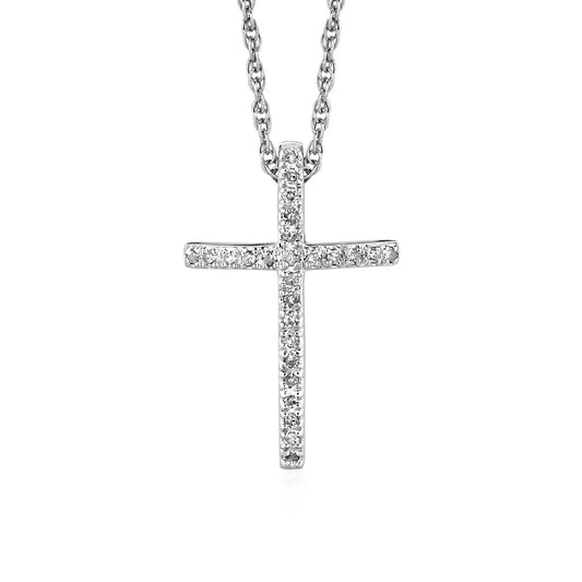 Narrow Cross Pendant with Diamonds in Sterling Silver RCJ