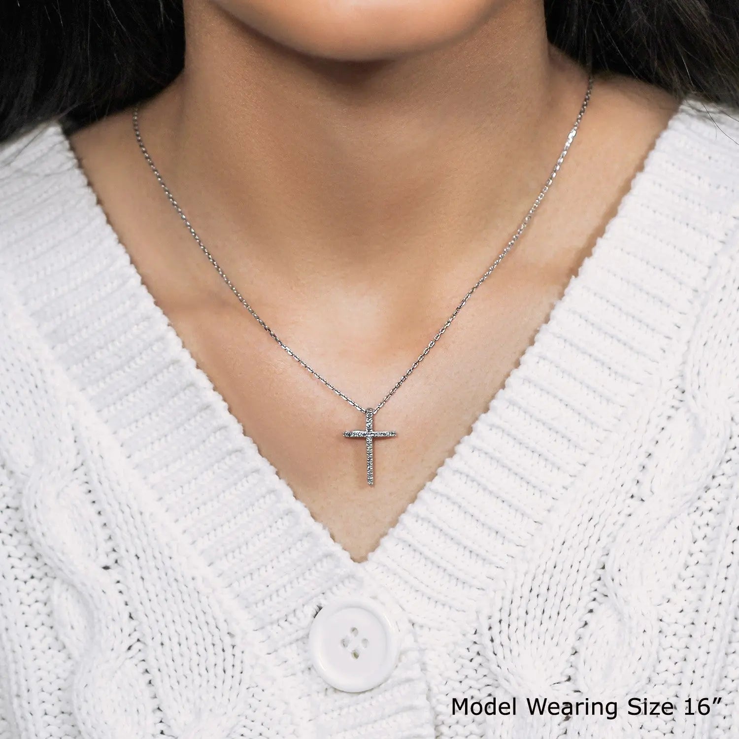 Narrow Cross Pendant with Diamonds in Sterling Silver RCJ