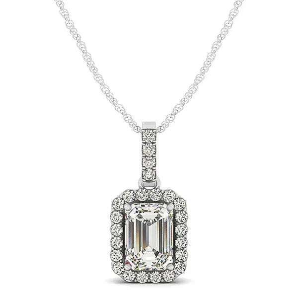 Halo Pendant With Emerald Center Diamond in 14k White Gold (1 1/5 cttw) RCJ