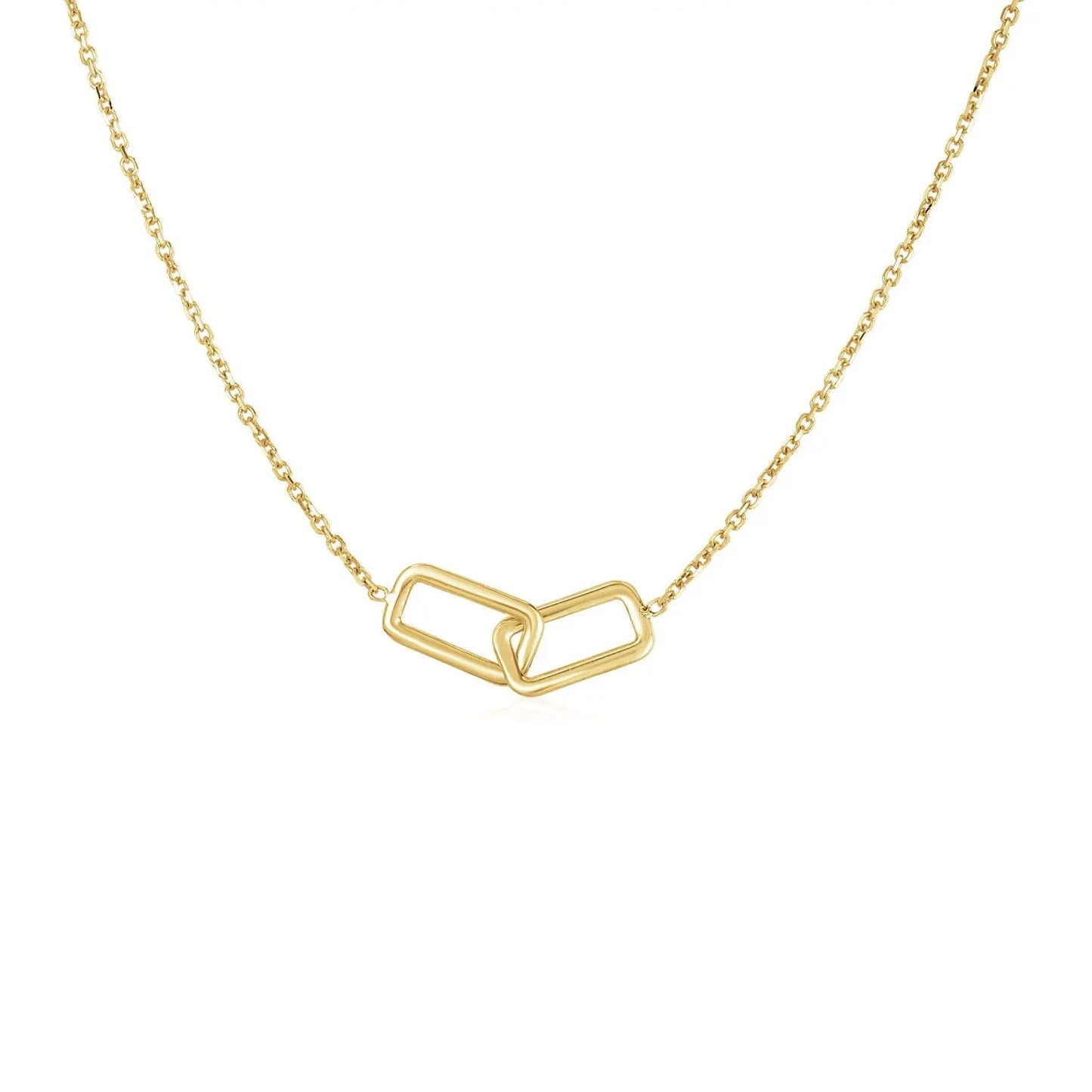 14k Yellow Gold Necklace with Interlocking Petite Rectangles RCJ