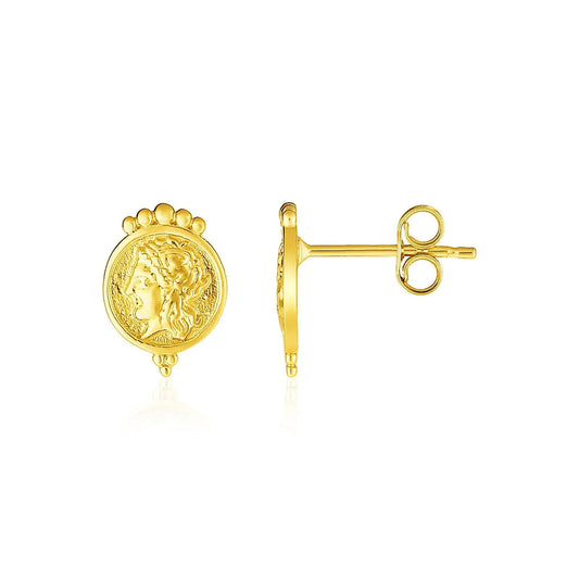 14k Yellow Gold Cameo Motif Post Earrings RCJ