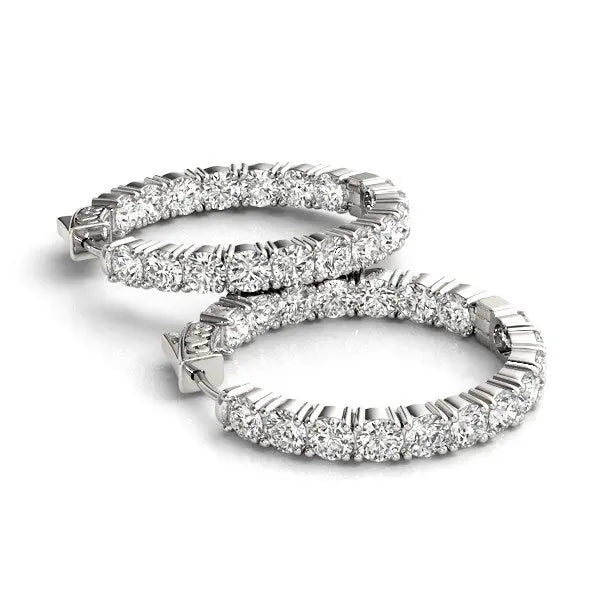 14k White Gold Two Sided Prong Set Diamond Hoop Earrings (3 1/2 cttw) RCJ