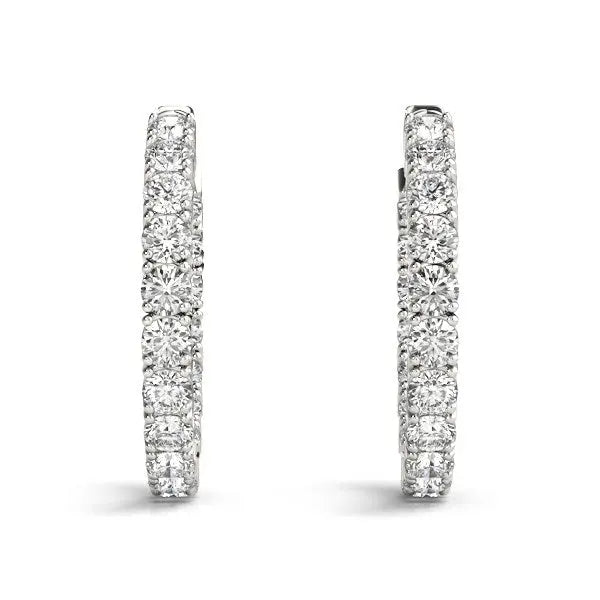 14k White Gold Two Sided Prong Set Diamond Hoop Earrings (3 1/2 cttw) RCJ