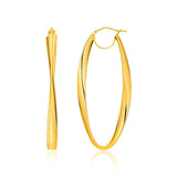 14k Yellow Gold Twist Motif Oval Shape Hoop Earrings RCJ