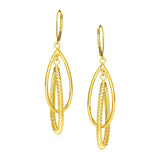 14k Yellow Gold Earrings with Shiny and Textured Teardrop Dangles RCJ