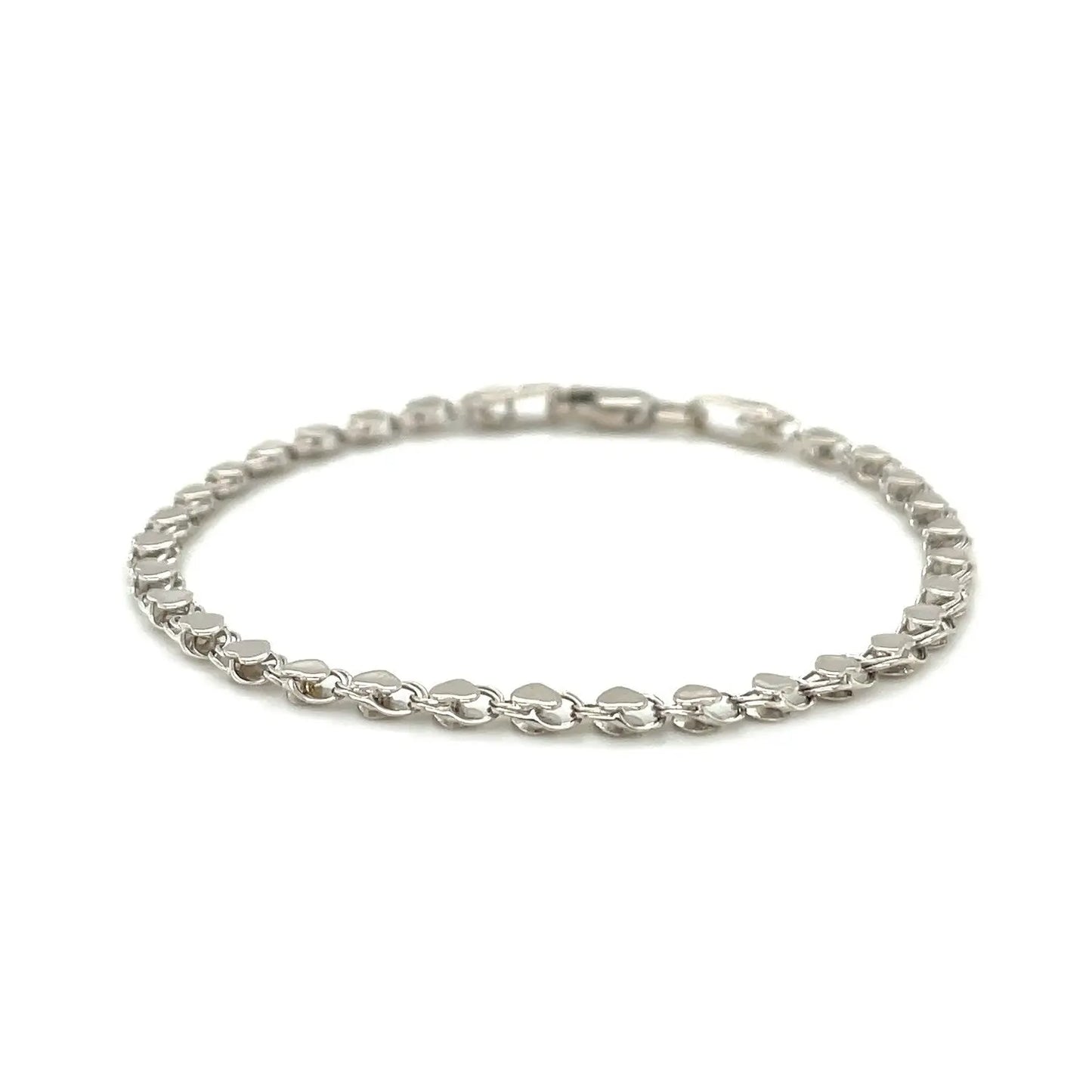 2.9mm 14k White Gold Heart Anklet RCJ