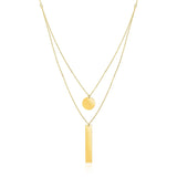 14k Yellow Gold 18 inch Two Strand Necklace with Circle and Bar Pendants RCJ