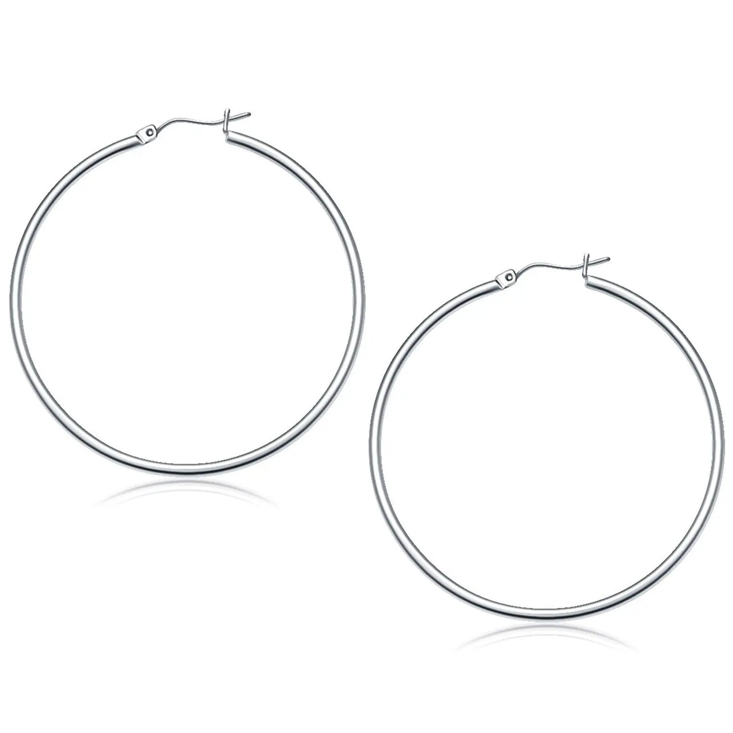 10k White Gold Polished Hoop Earrings (2x50mm)Monde Trend