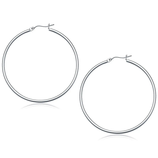 10k White Gold Polished Hoop Earrings (2x50mm)Monde Trend