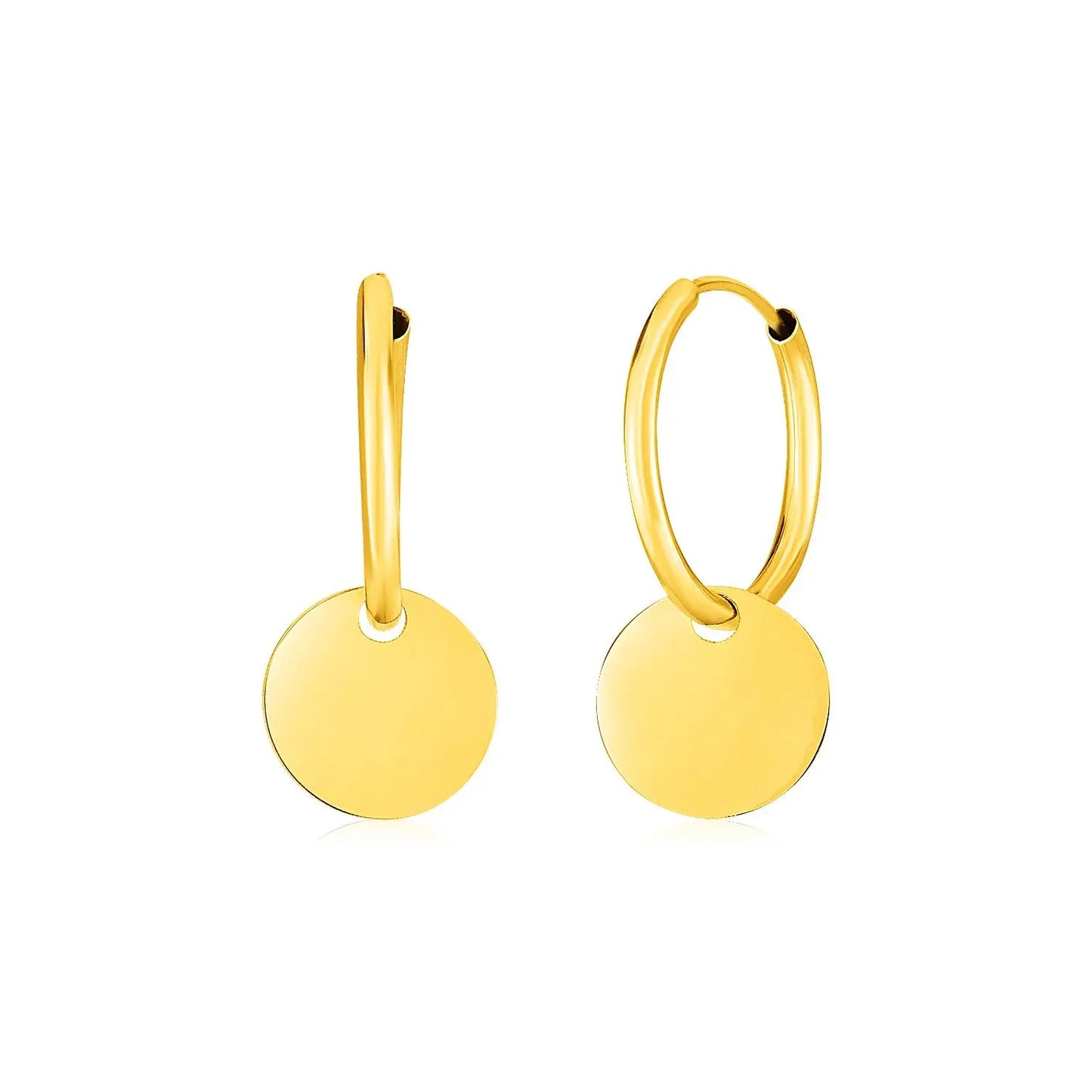 14k Yellow Gold Huggie Style Hoop Earrings with Circle Drops RCJ