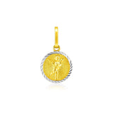 14k Two Tone Gold Small Round Textured Religious Medal PendantMonde Trend