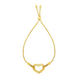 Adjustable Bracelet with Shiny Open Heart in 14k Yellow Gold (1.00 mm) RCJ