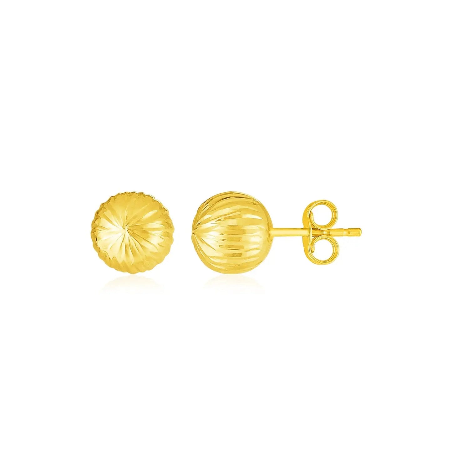 14K Yellow Gold Ball Earrings with Linear Texture(5mm) RCJ