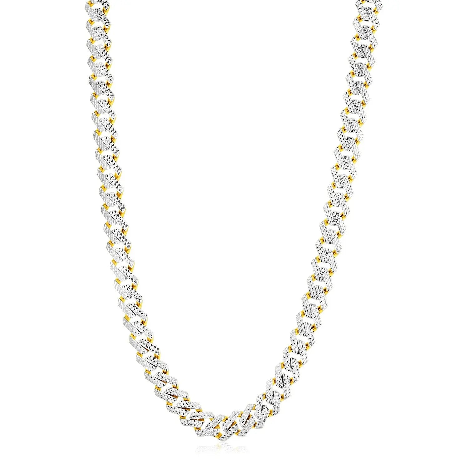 14k Yellow Gold White Pave High Polish Modern Lite Edge Chain (11.50 mm) RCJ