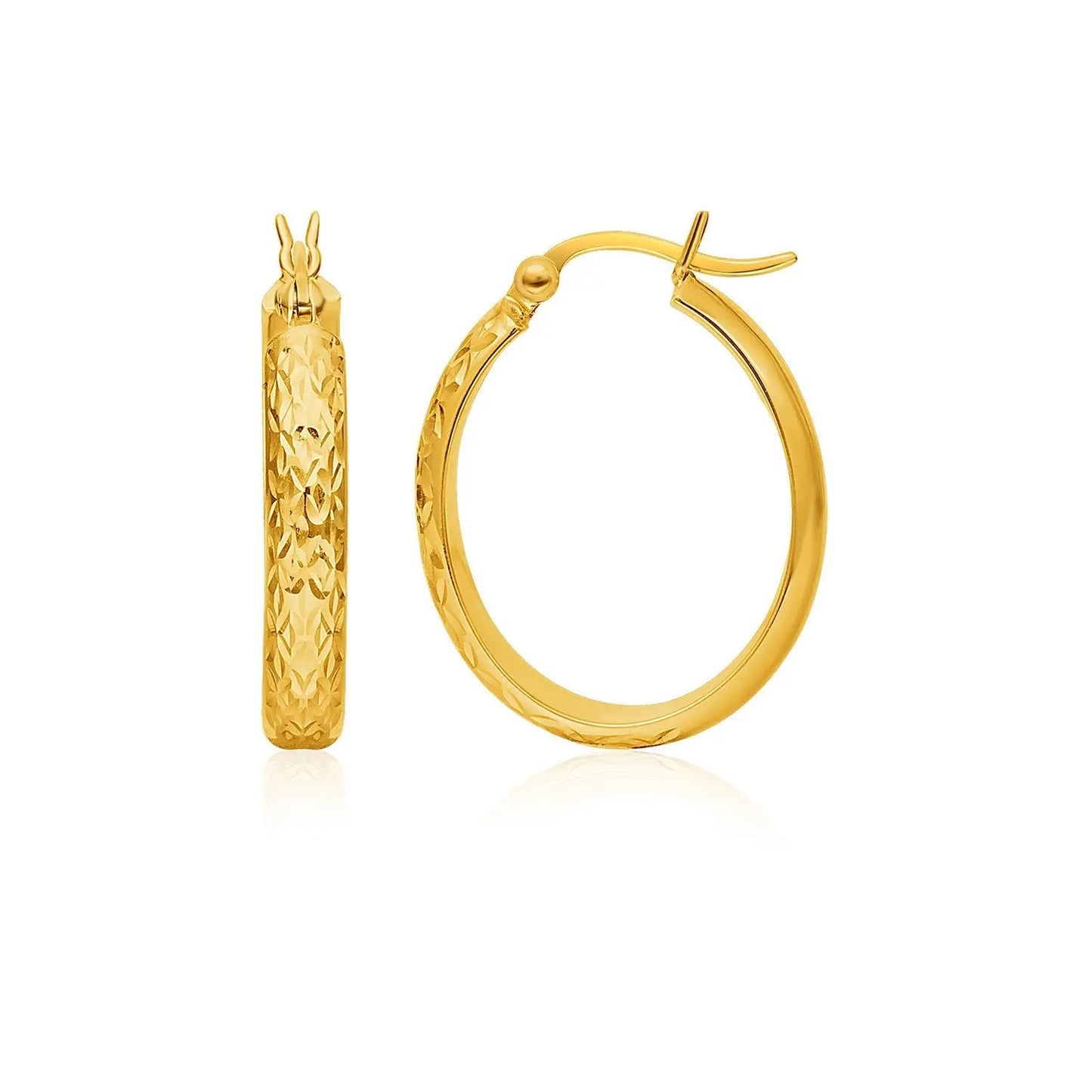 10k Yellow Gold Hammered Oval Hoop EarringsMonde Trend