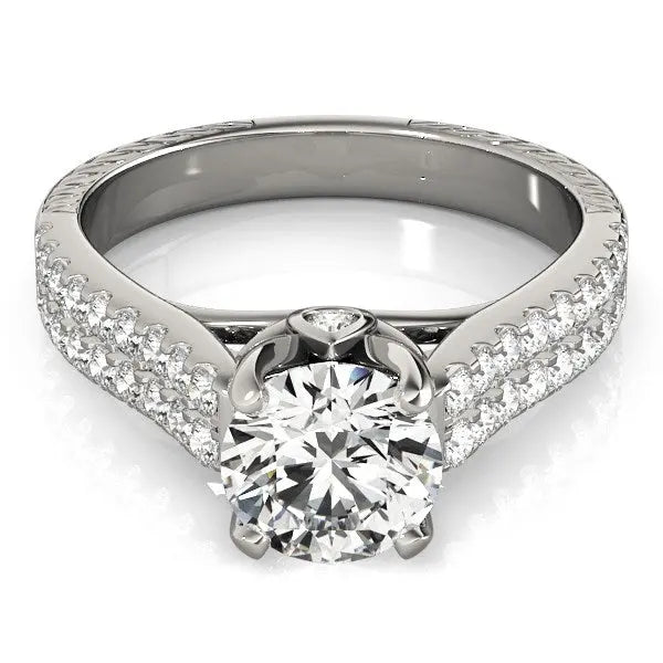 14k White Gold Round Diamond Engagement Ring with Pave Band (2 cttw) RCJ