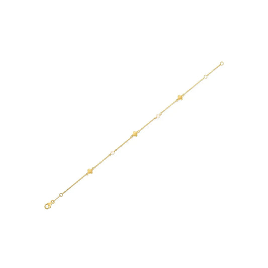 14k Yellow Gold Pearl Clover Bracelet RCJ