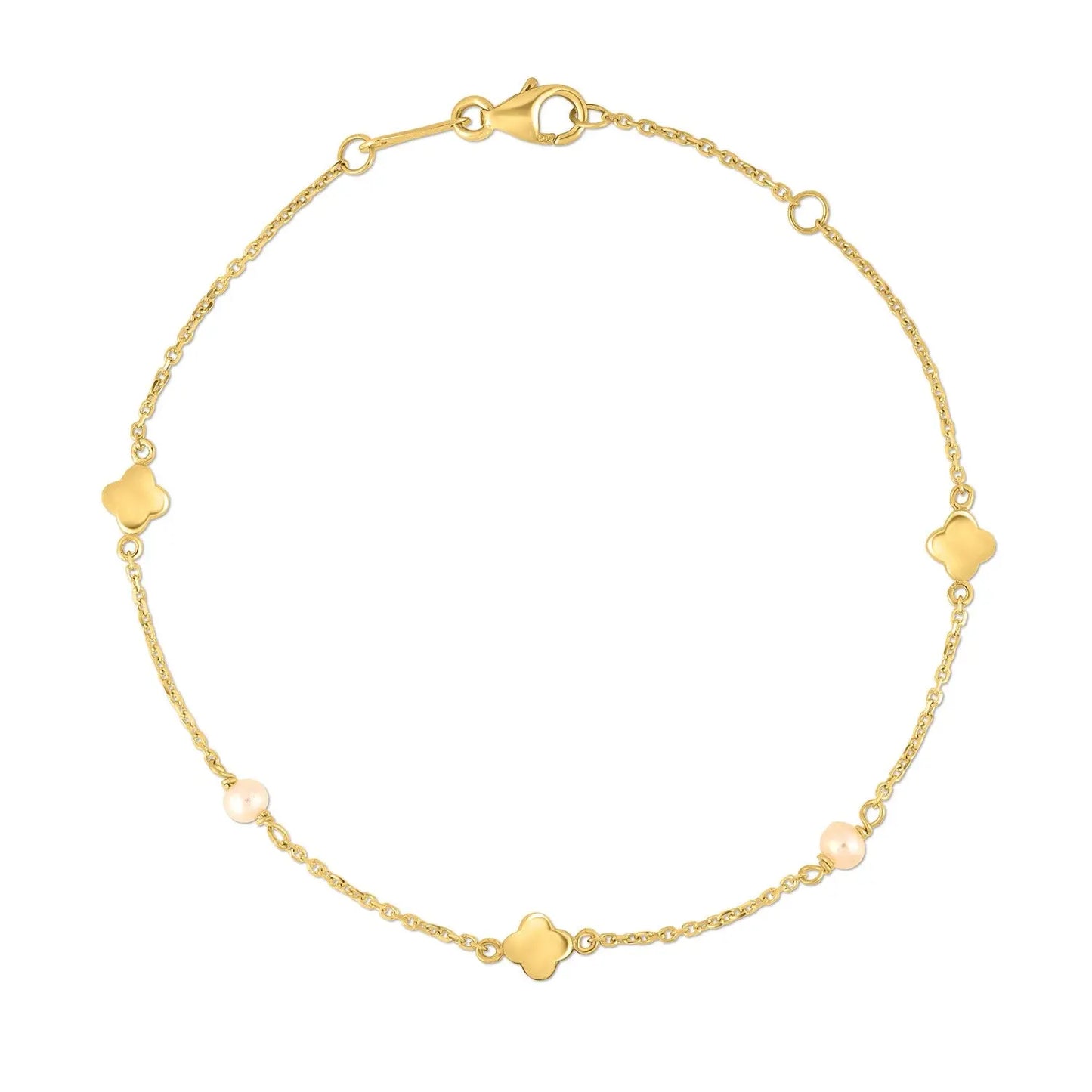 14k Yellow Gold Pearl Clover Bracelet RCJ