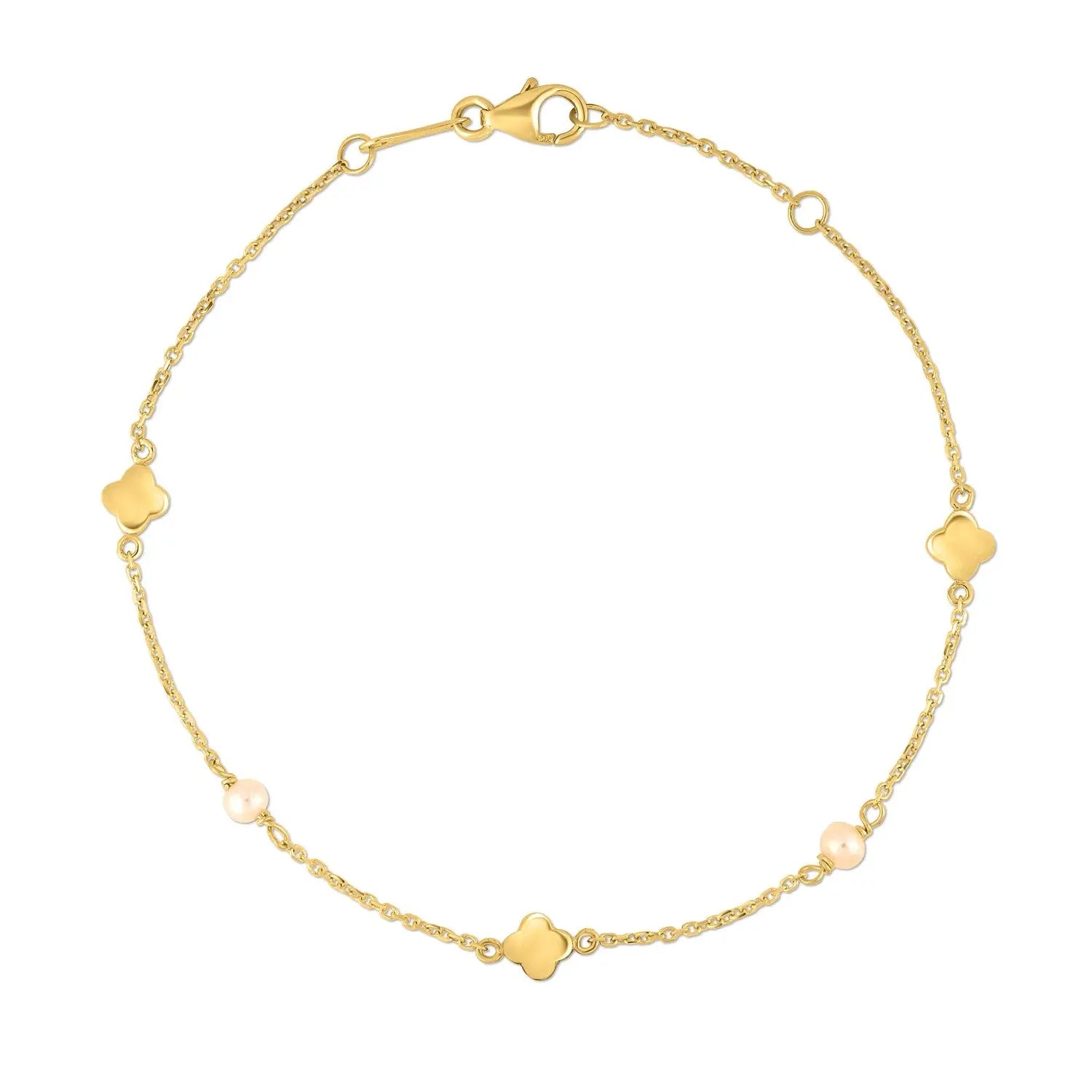 14k Yellow Gold Pearl Clover Bracelet RCJ