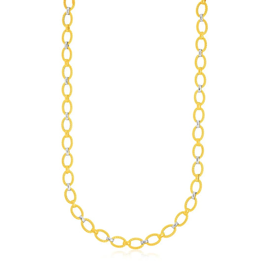 14k Two-Tone Gold Multi-Textured Oval Link Fancy NecklaceMonde Trend