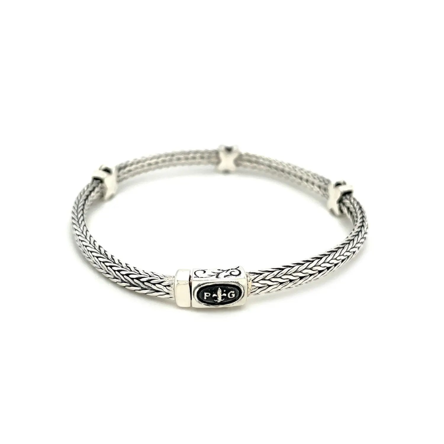 Woven Rope Bracelet with Black Sapphire X Accents in Sterling Silver RCJ