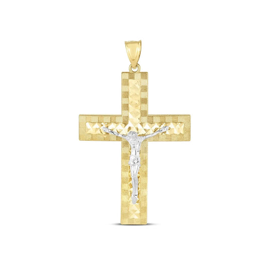 14k Two Tone Gold High Polish Diamond Cut Cross PendantMonde Trend