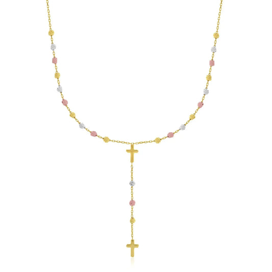 14k Tri-Color Gold Rosary Chain NecklaceMonde Trend