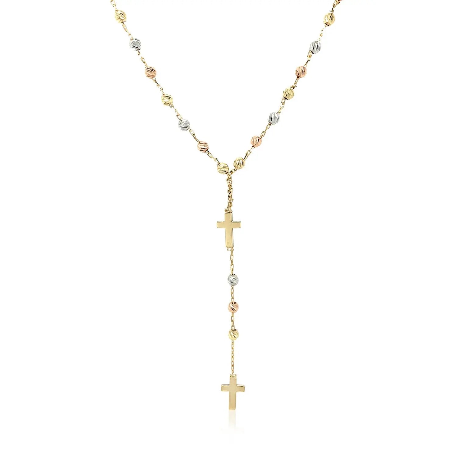 14k Tri-Color Gold Rosary Chain NecklaceMonde Trend