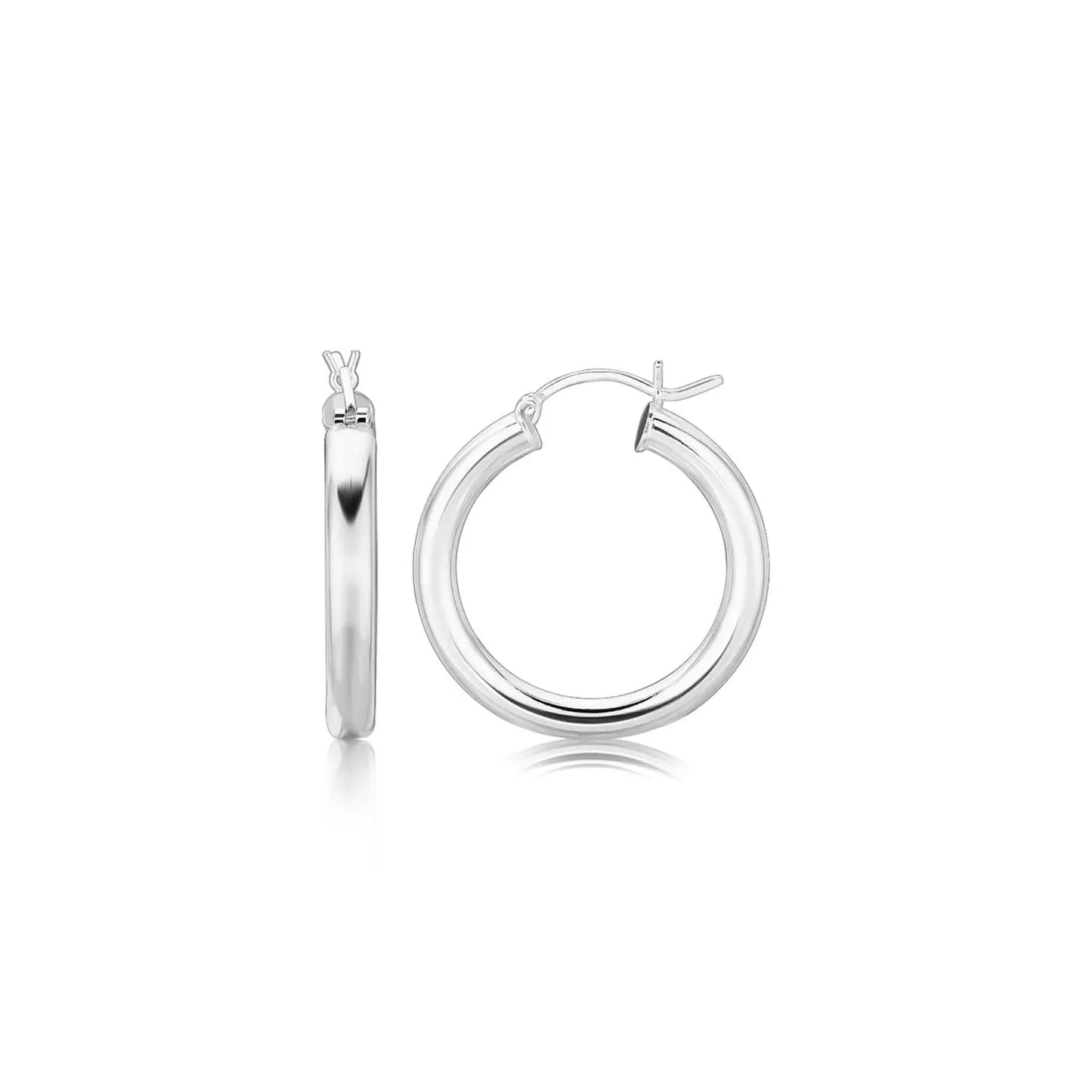 Sterling Silver Rhodium Plated Thick Style Polished Hoop Earrings (4x25mm) RCJ